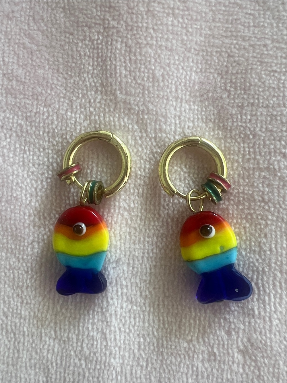 Rainbow Fish Charm Hoop Earrings for Kids